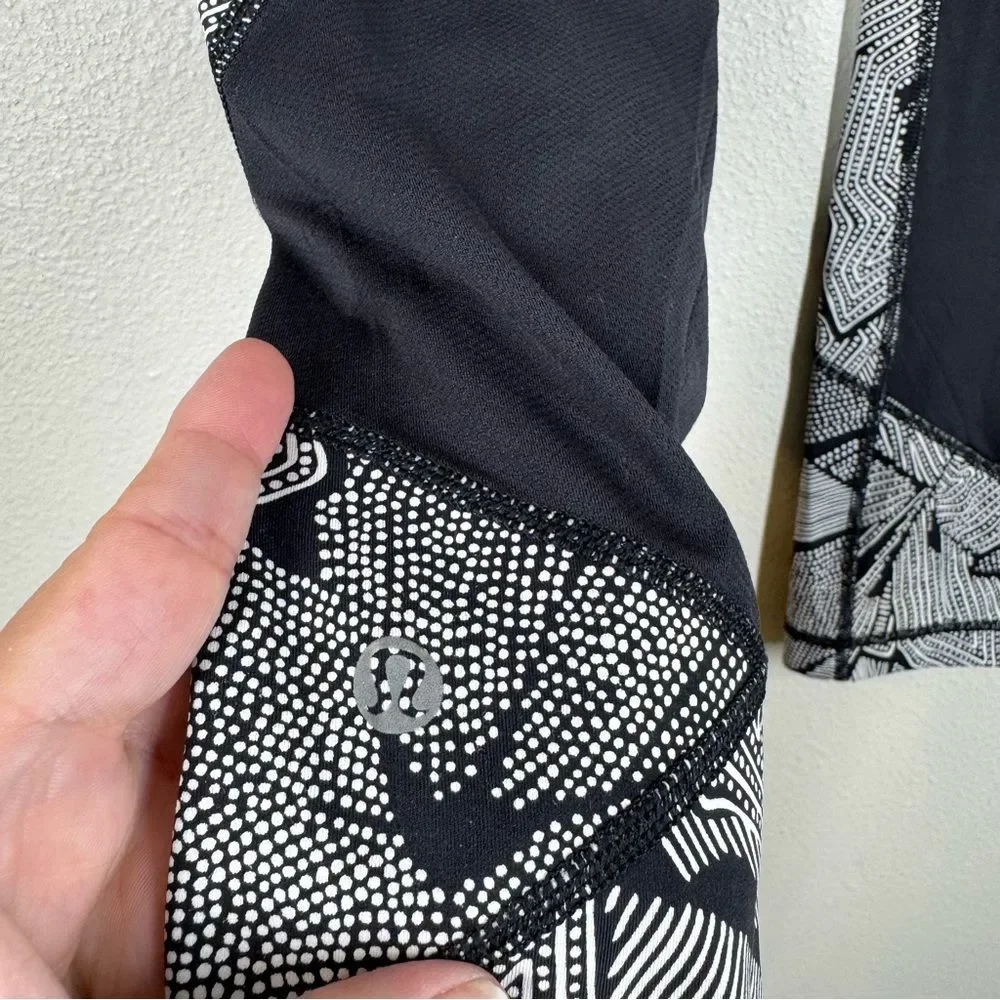 Lululemon Women's Goal Crusher 7/8 Tights Leggings Dottie Tribe White Black 4
